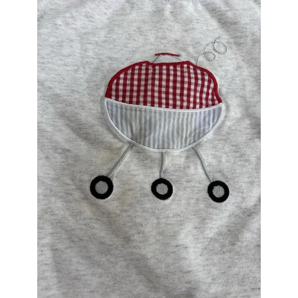 Oh! Boy! Unisex Toddler 3T Gray BBQ Grill Appliqué Crew Neck T-Shirt Cotton